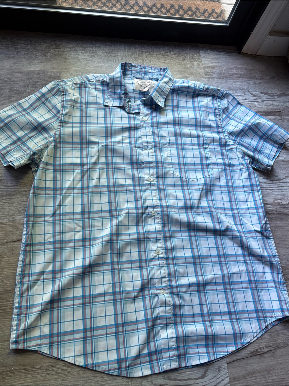 St. John's Bay Men's Blue White Red Plaid Cotton Classic Fit Button-Up Shirt XL